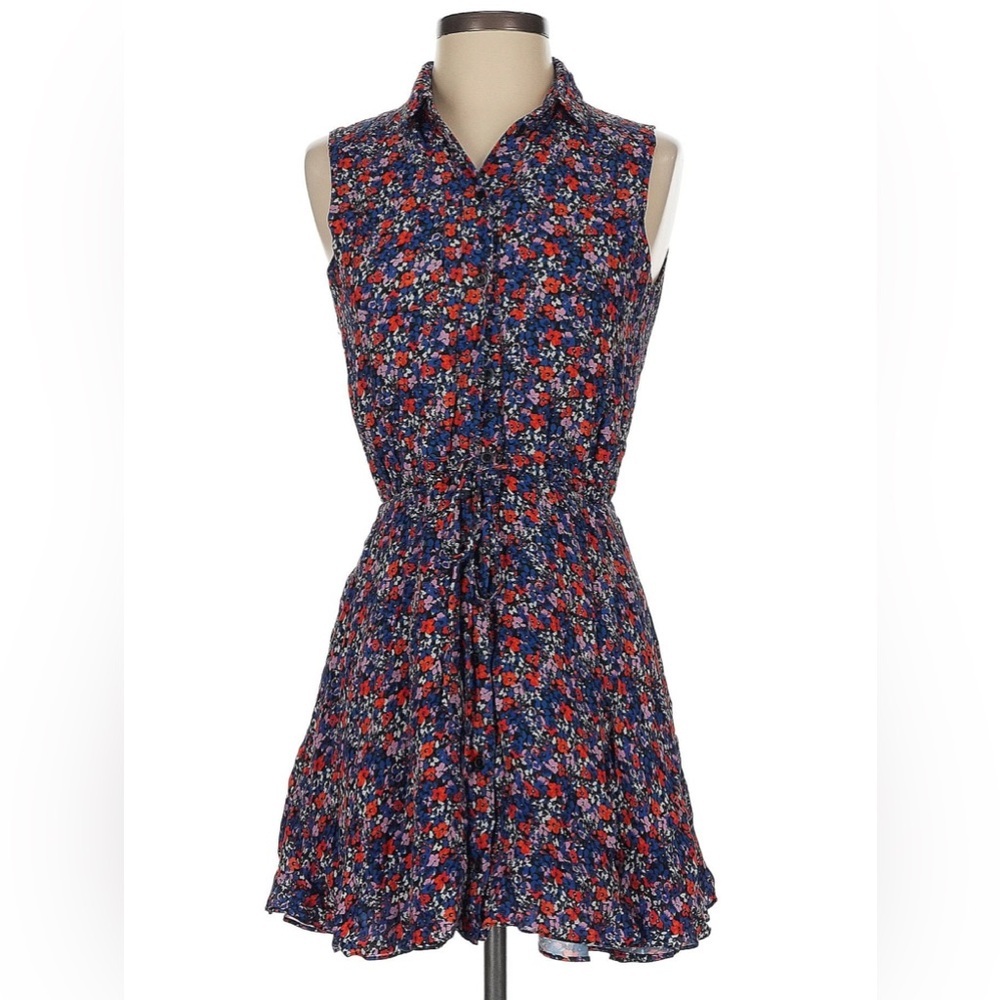 Parker Sleeveless Button Up Silk Blend Floral Dress, Size L/XL